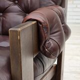 1970s, Scandinavian armchair, brown furniture leather, dark beech wood.