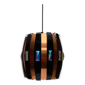 Danish pendant lamp in copper and black metal with a prism in mid-century modern style by Werner Schou for Coronell Elektro.