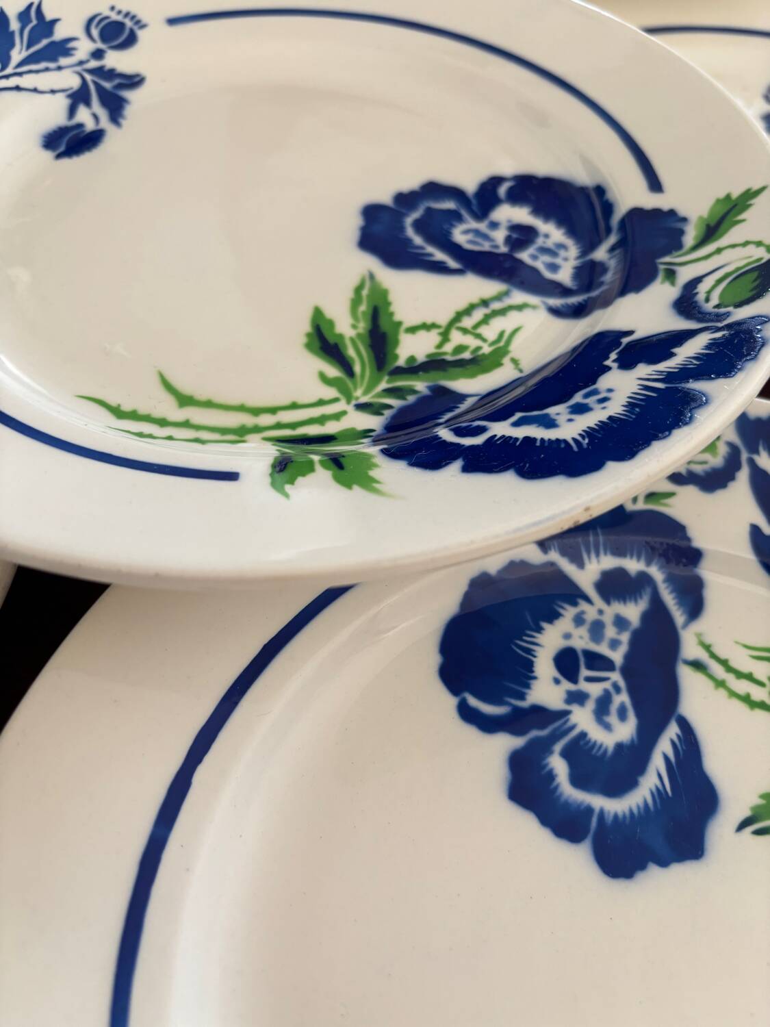 Set of 8 Badonviller France Earthenware Flat Plates, Boran Vintage Model