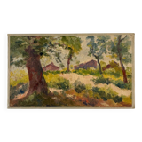 Peinture à l'huile sur toile "Maisons et forêt" n°50