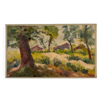 Oil painting on canvas "Houses and forest" no. 50