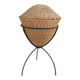 Vintage rattan worker, wrought iron tripod base, 60s