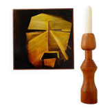 Large vintage turned wooden candlestick - 1960s
