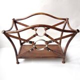 1950s metal magazine rack with imitation leather and bamboo