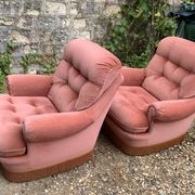 Pair of pink tufted velvet frog chairs 1970