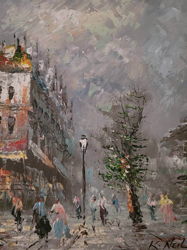 HST “Busy street in winter” by K. NEIL (20th century)