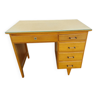 Beautiful beech desk with 4 drawers, 1960 vintage