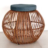 Bamboo Stool with new cushion, 1960s