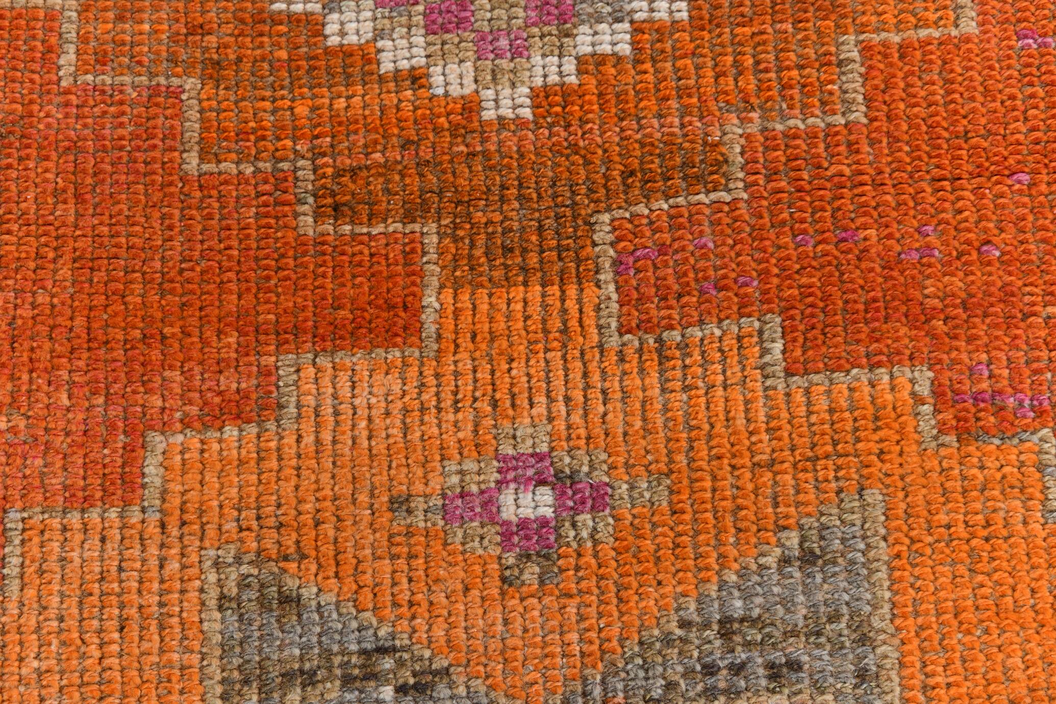 Orange & Pink Oushak Runner Rug, 103x325Cm