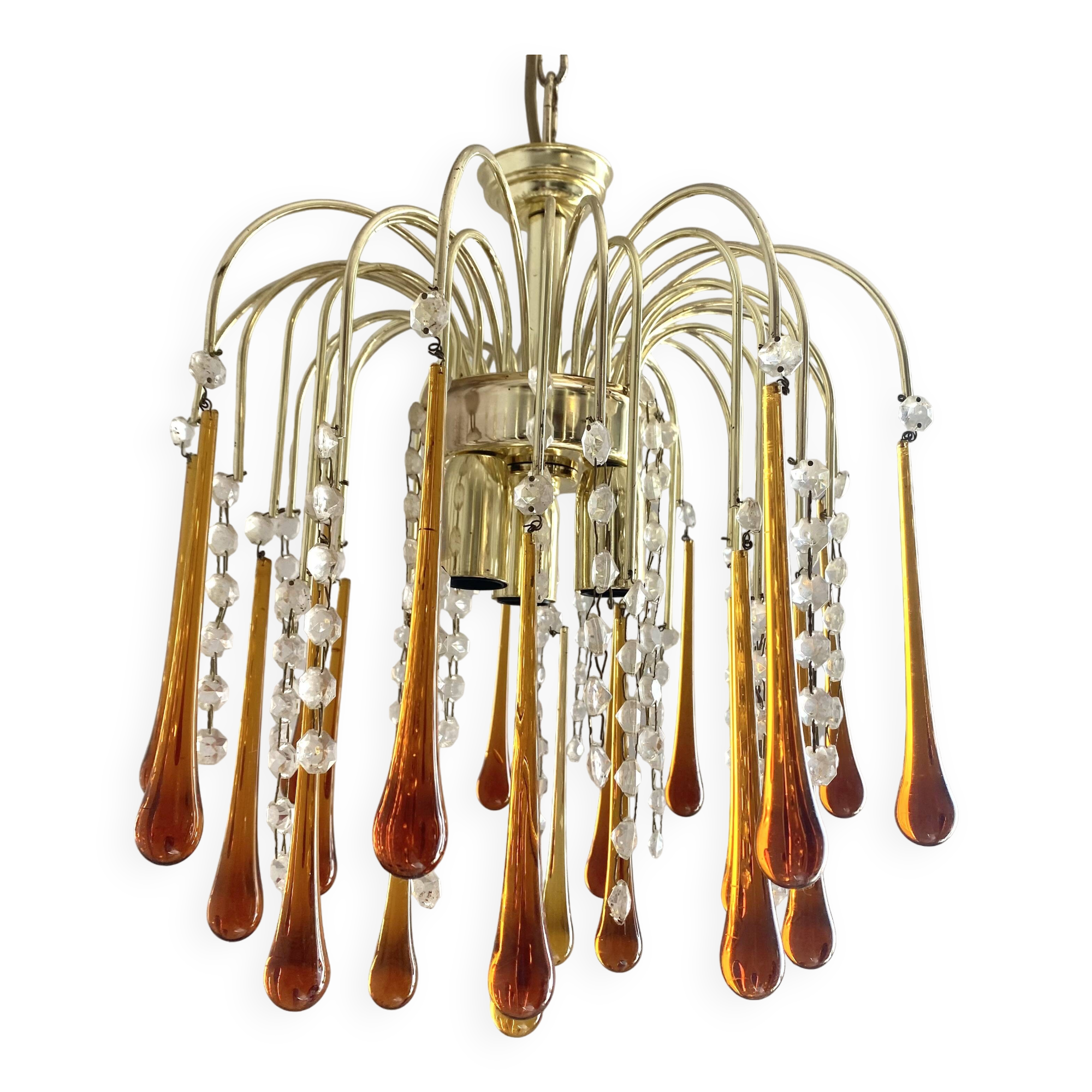 Lustre cascade à pampilles et gouttes d'eau verre de murano