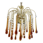 Lustre cascade à pampilles et gouttes d'eau verre de murano