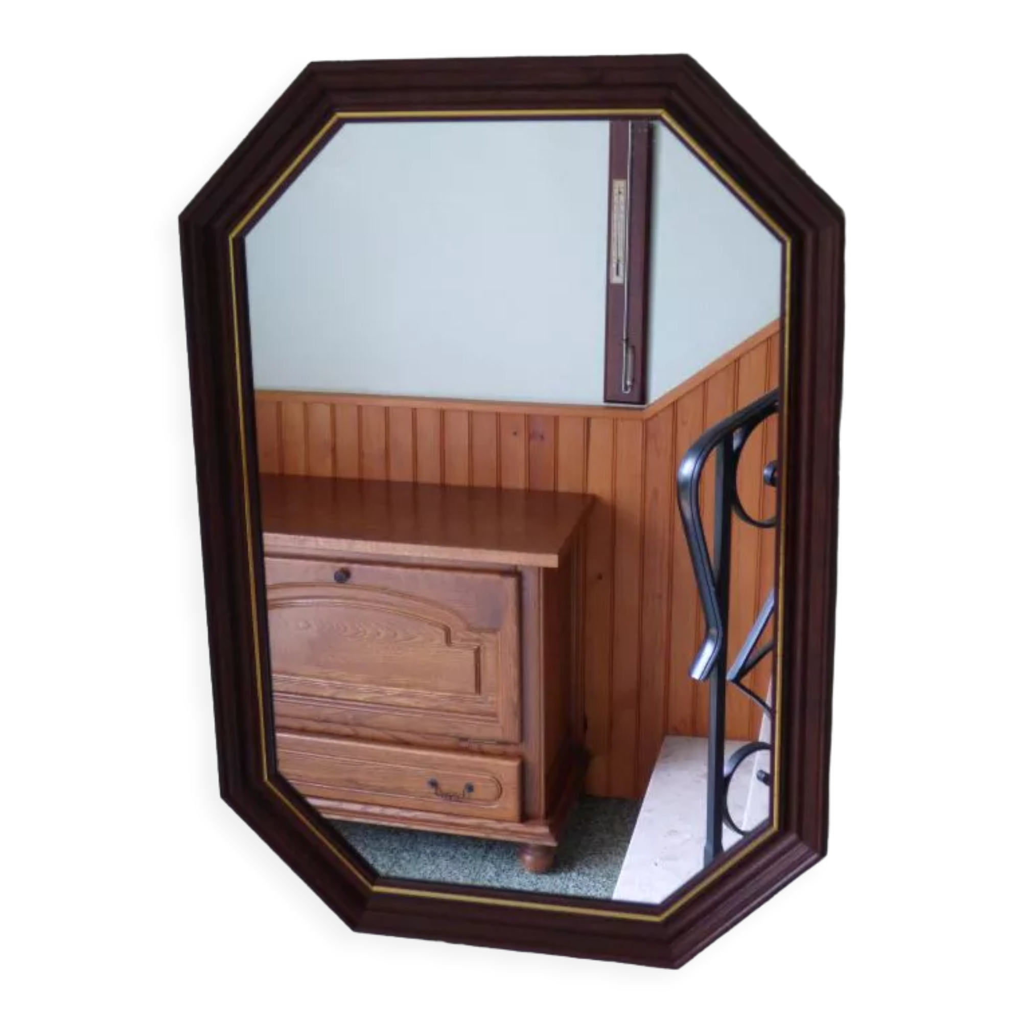 Solid wood mirror with gilded metal edging 47.50x 67 cm