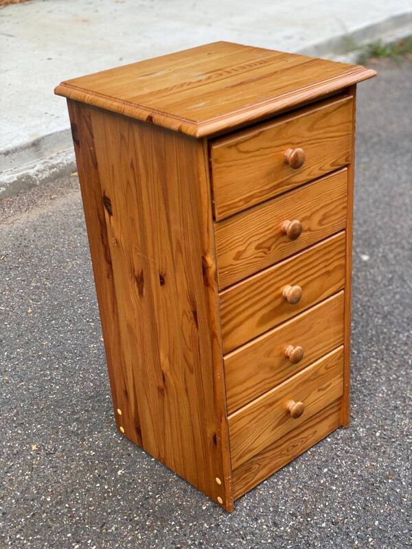 Commode scandinave buffet 5 tiroirs en bois massif 1980