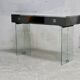 Modernist console, 60s, glass base, wooden and melamine top, white