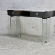 Modernist console, 60s, glass base, wooden and melamine top, white
