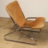 Vintage Suede and Chrome Metal Armchair, 1970s