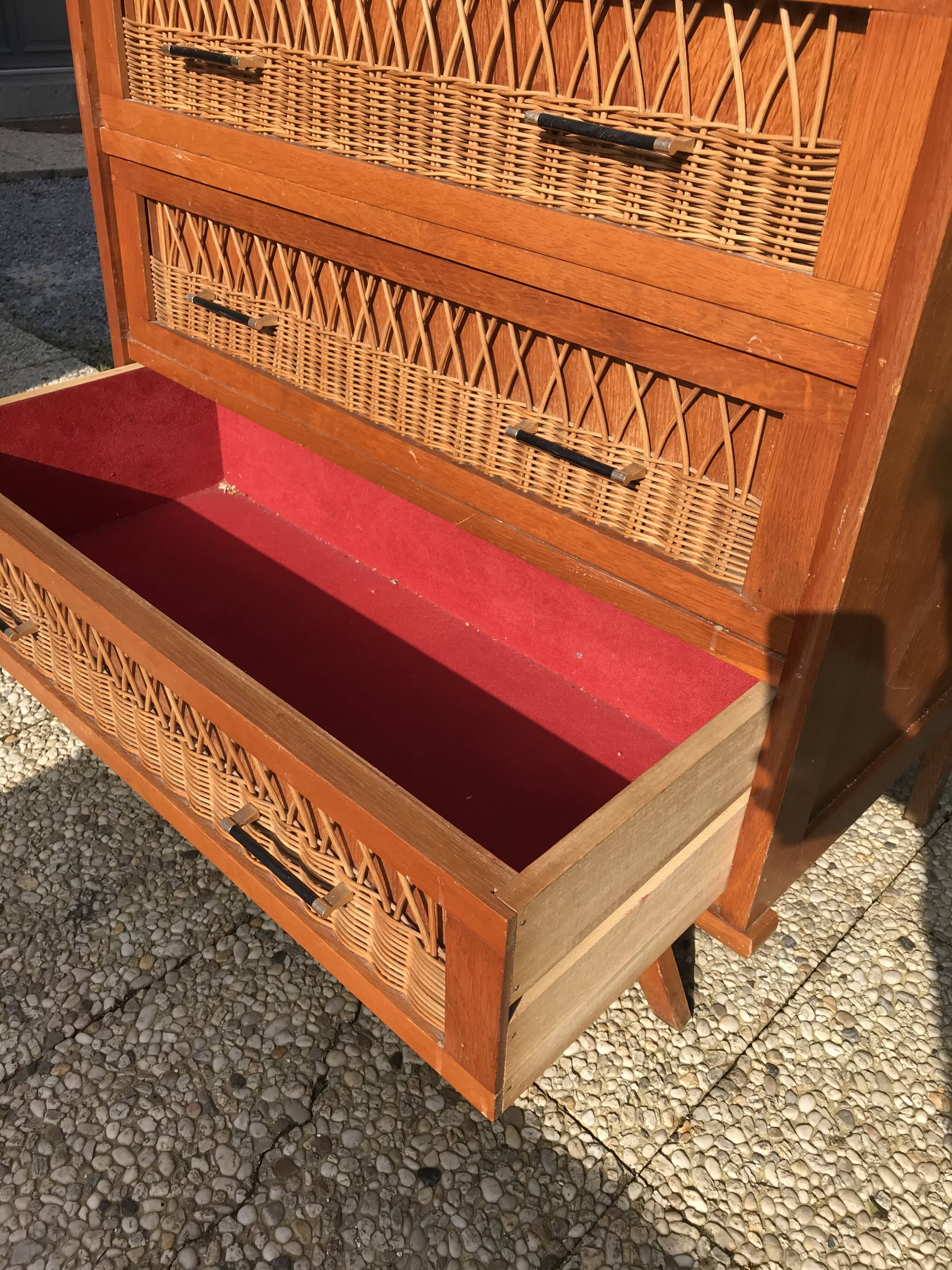 Vintage rattan chest of drawers