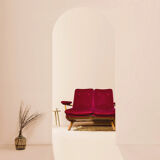 2-seater red velvet sofa end of 1970