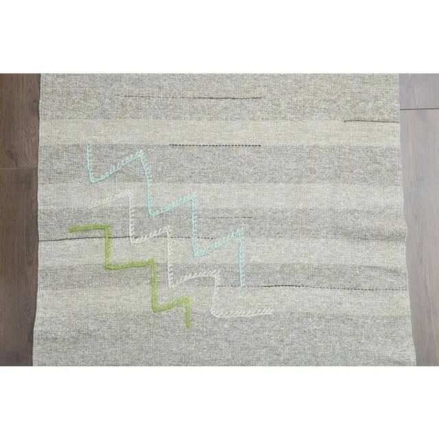 1970s Vintage Turkish Oushak Handmade Wool Cotton Gray Runner Rug 90x341