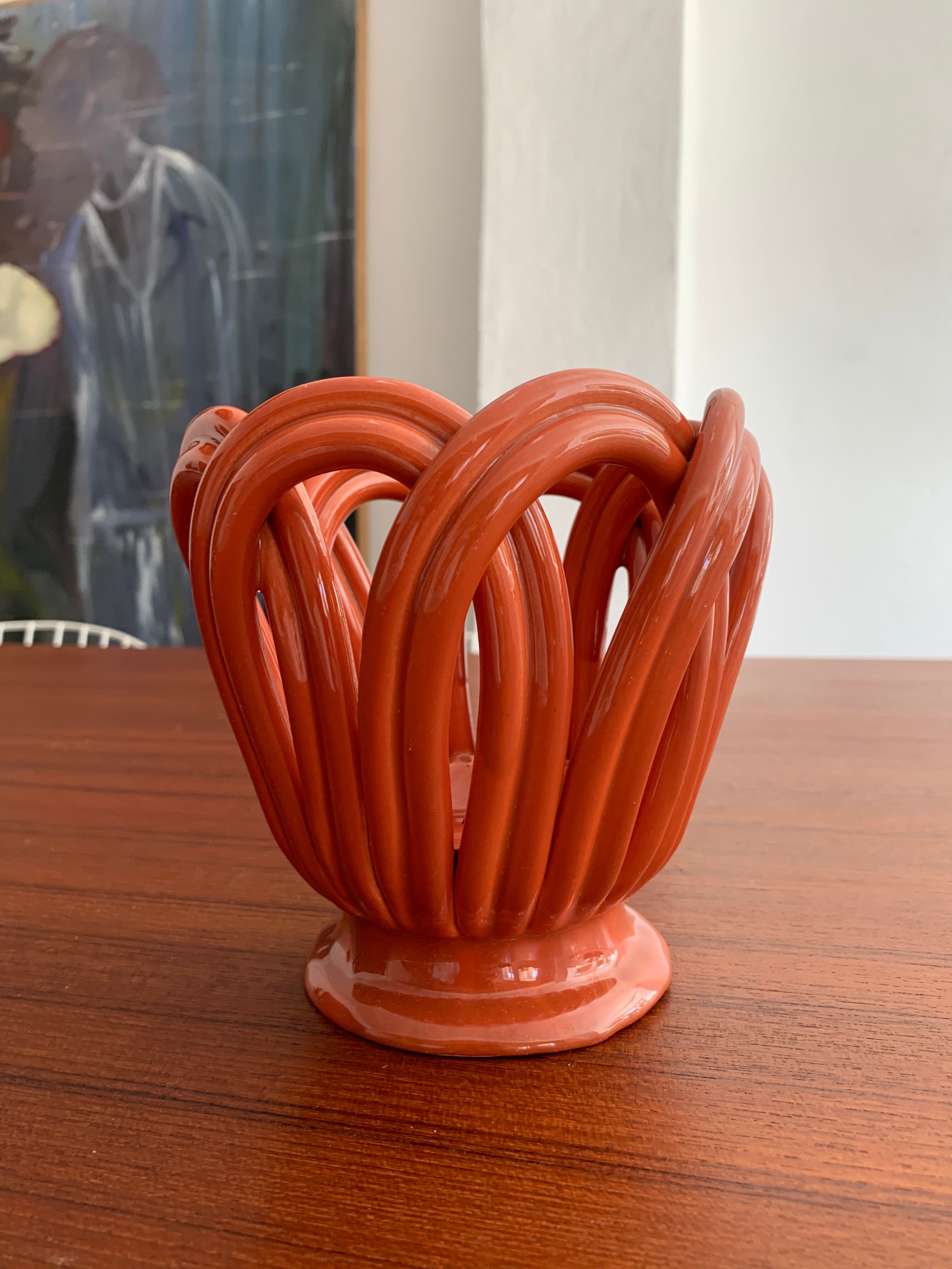 Vintage braided earthenware pot cache