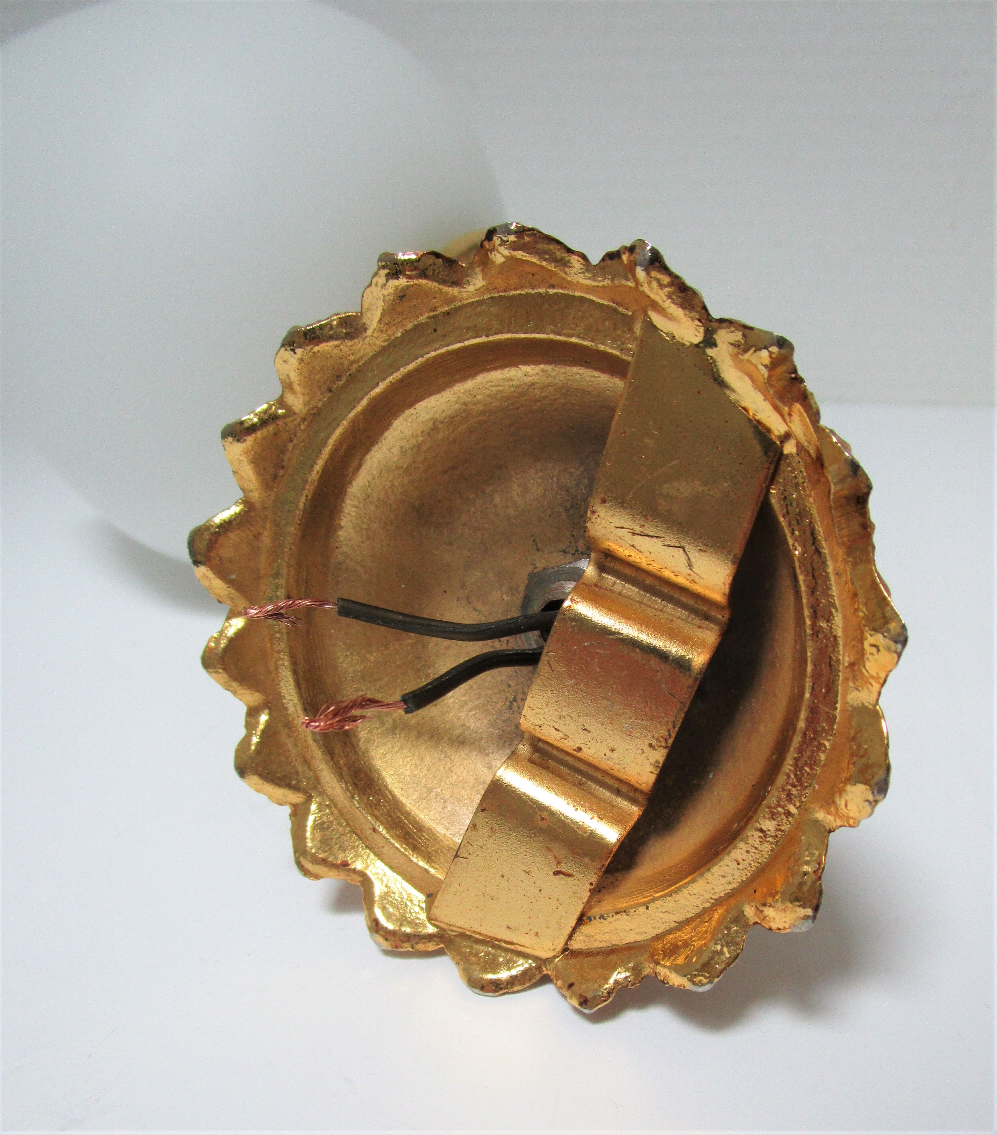 Hand sconce golden metal patinated opaline vintage