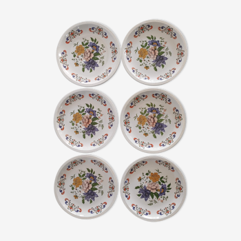 Lot de 6 assiettes plates vintage Moulin des Loups à motif floral