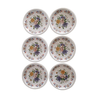 Lot de 6 assiettes plates vintage Moulin des Loups à motif floral