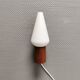 Wall lamp in teak with milky white cone-shaped shade in double glass