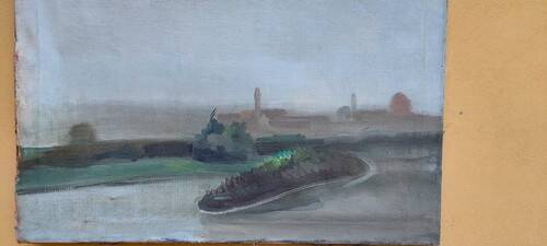 Oil painting on canvas view of Florence San Frediano early 1900