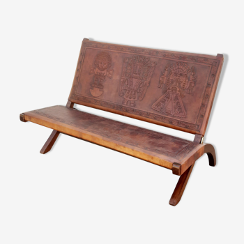 Angel Pazmino for Muebles de Estilo leather bench, 1960s