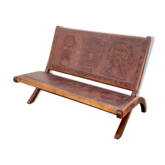 Angel Pazmino for Muebles de Estilo leather bench, 1960s
