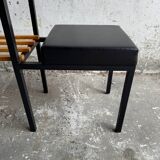Mid-Century Teak and Black Metal Side Table with Wooden Slat Magazine Rack and Vinyl Seat