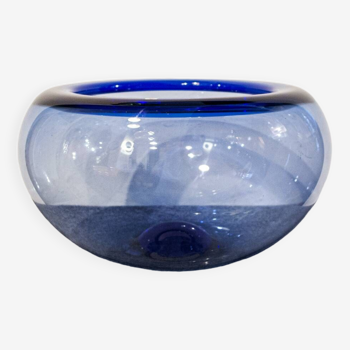 Vintage sapphire blue glass "Provence" bowl by Per Lütken for Holmegaard, Denmark 1950s
