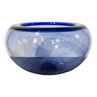 Vintage sapphire blue glass "Provence" bowl by Per Lütken for Holmegaard, Denmark 1950s