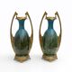 Paire de vases Art Nouveau Jugendstil en bronze et céramique de style Otto Eckman,