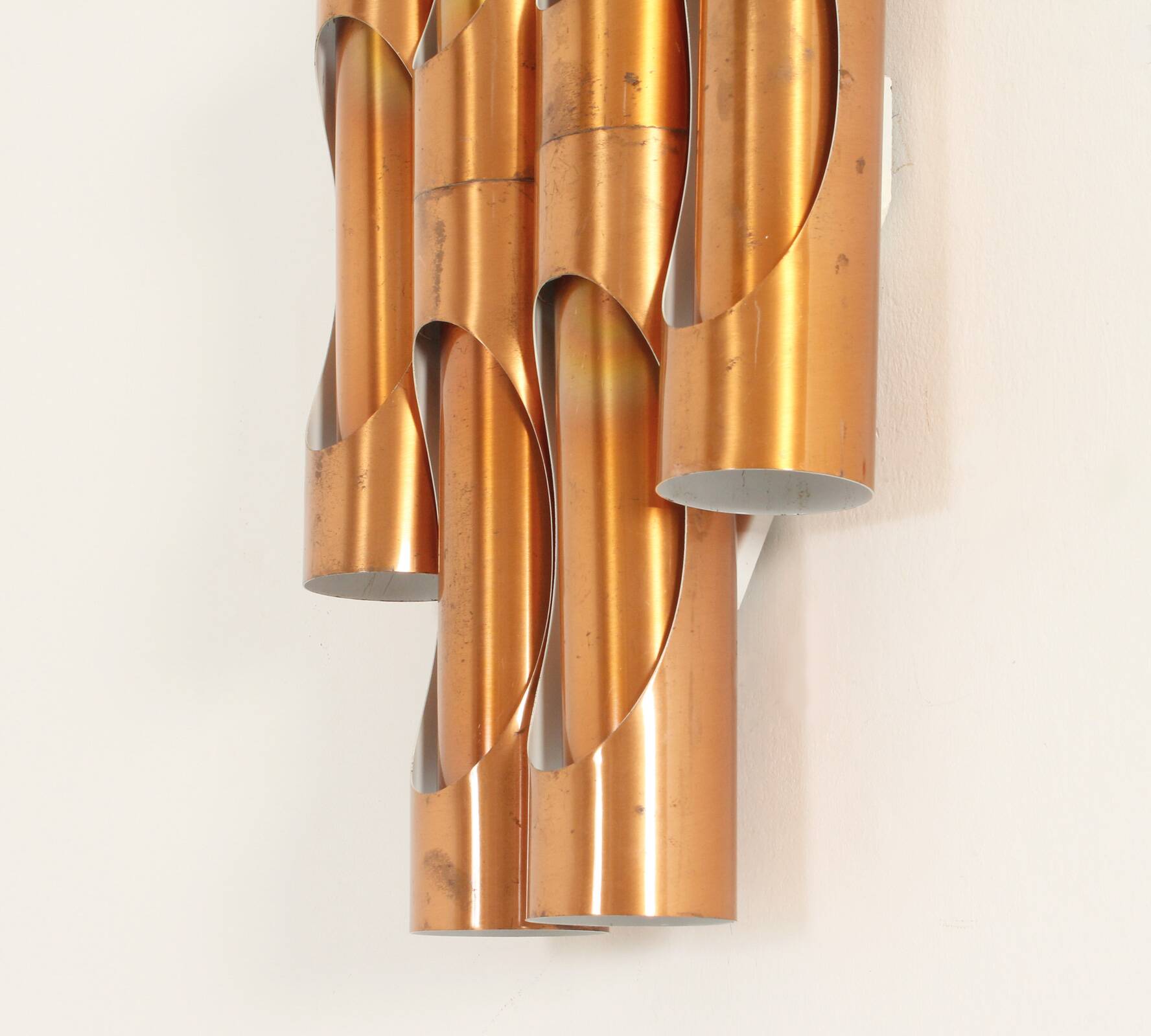 Large tubular copper wall light from the 1960s, Spain.