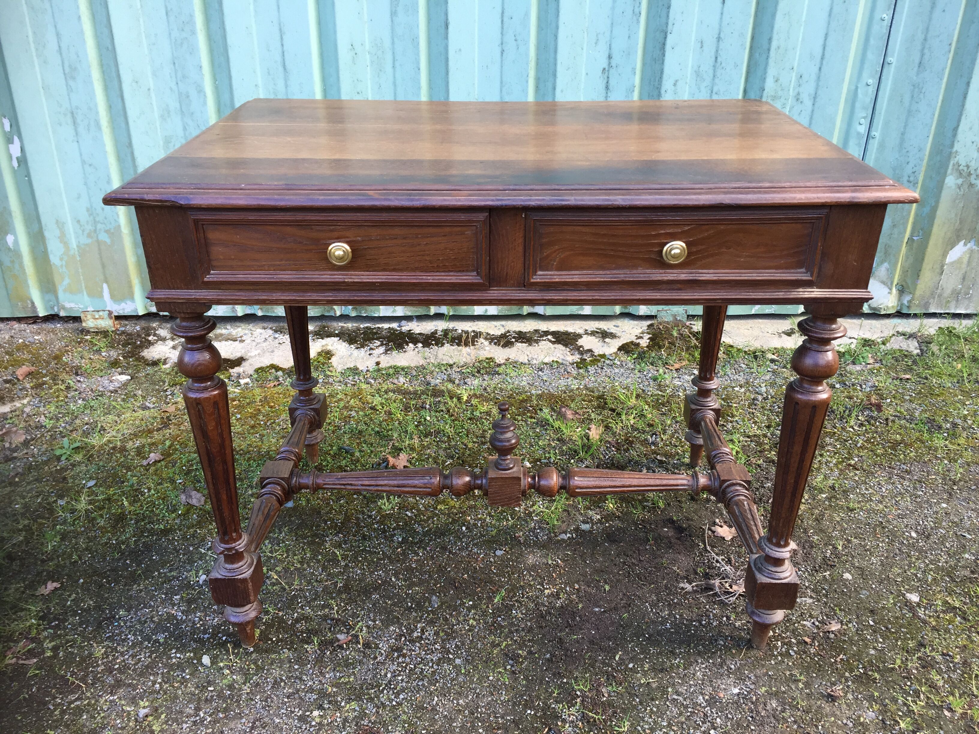 Vintage oak desk table with 2 drawers