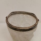 Old, vintage and super delicious ice bucket in frosted glass with stain silver/metal ring and handle
