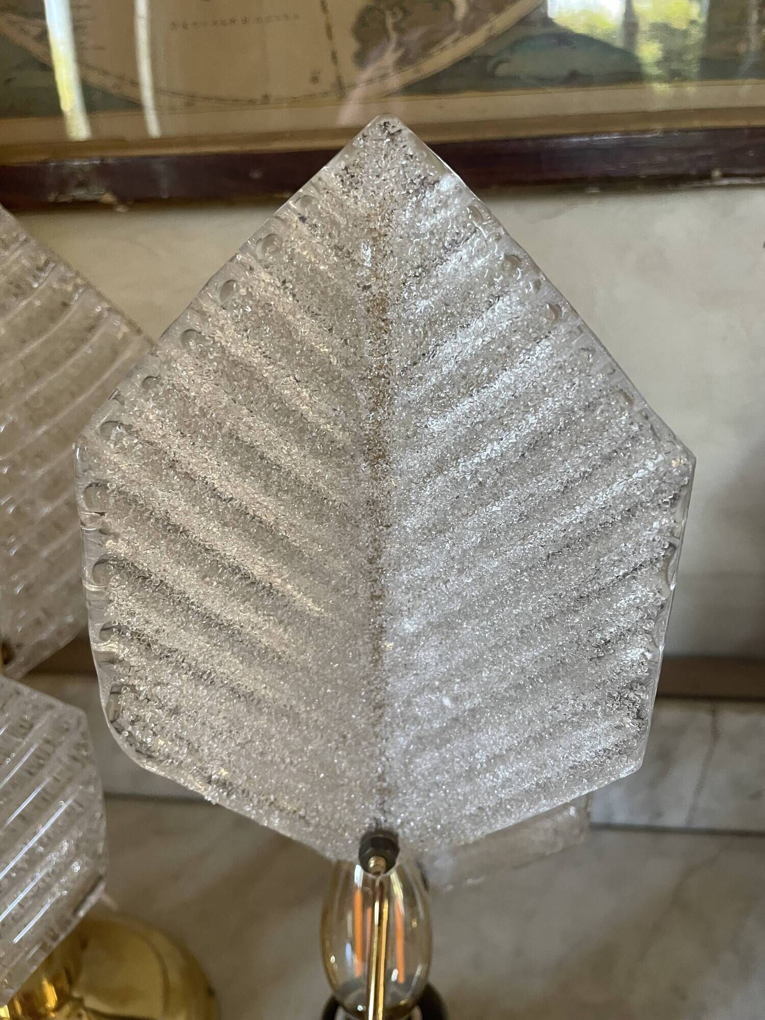 Paire de lampes métal doré et verre texturé, Mirasluz, 70’s