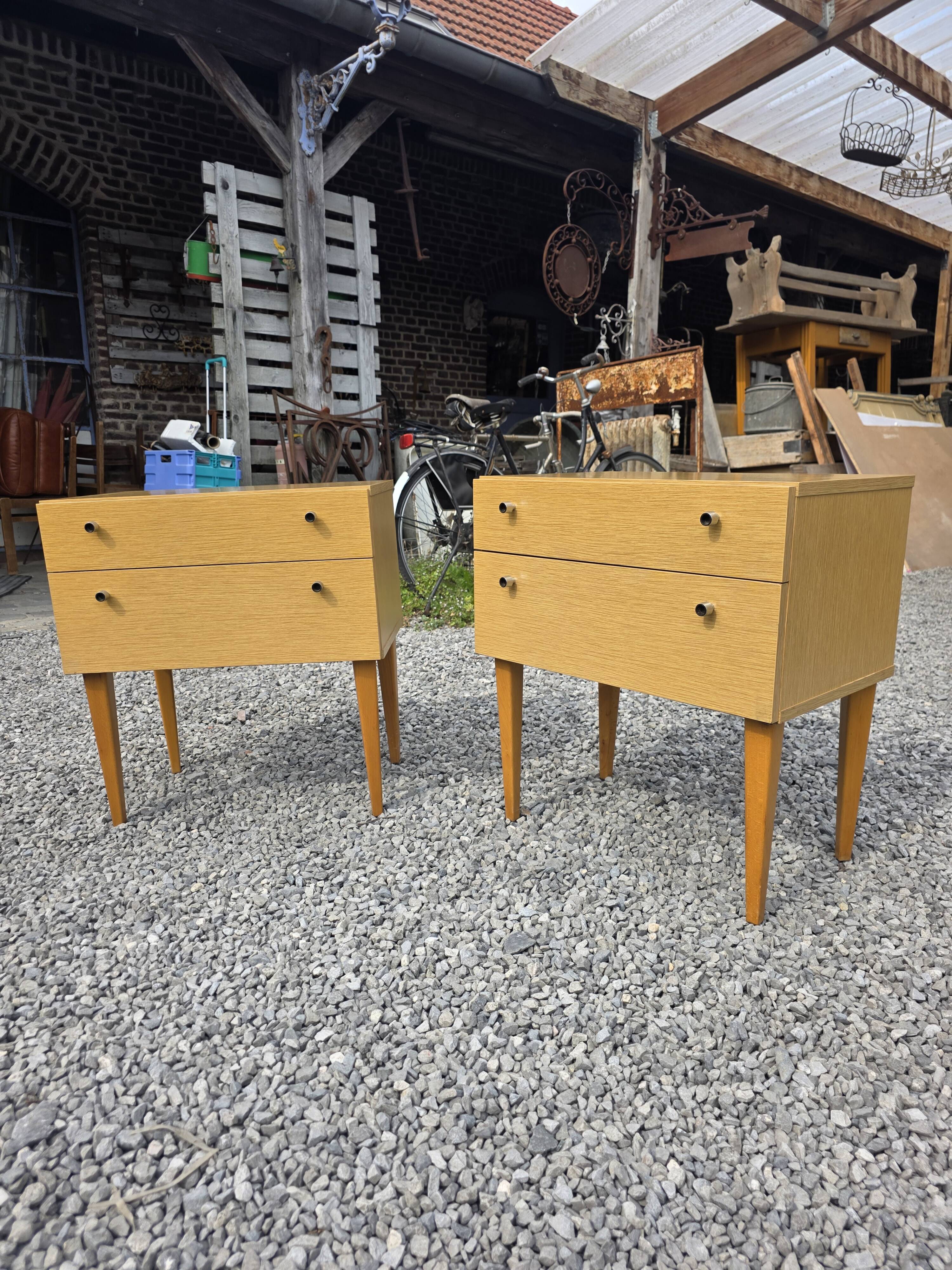 Pair of Scandinavian oak bedside tables from the 1960s.