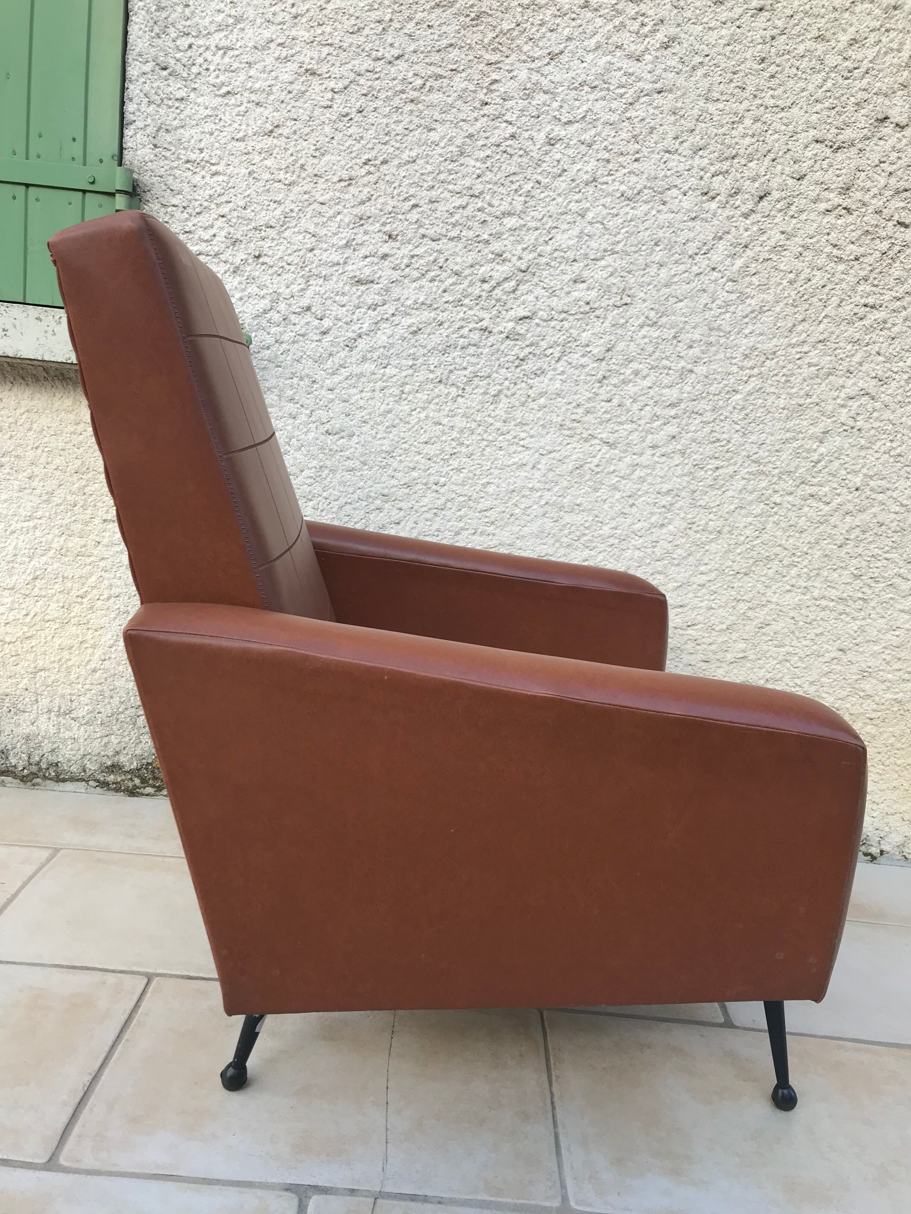 Armchair in brown leatherette, 1960