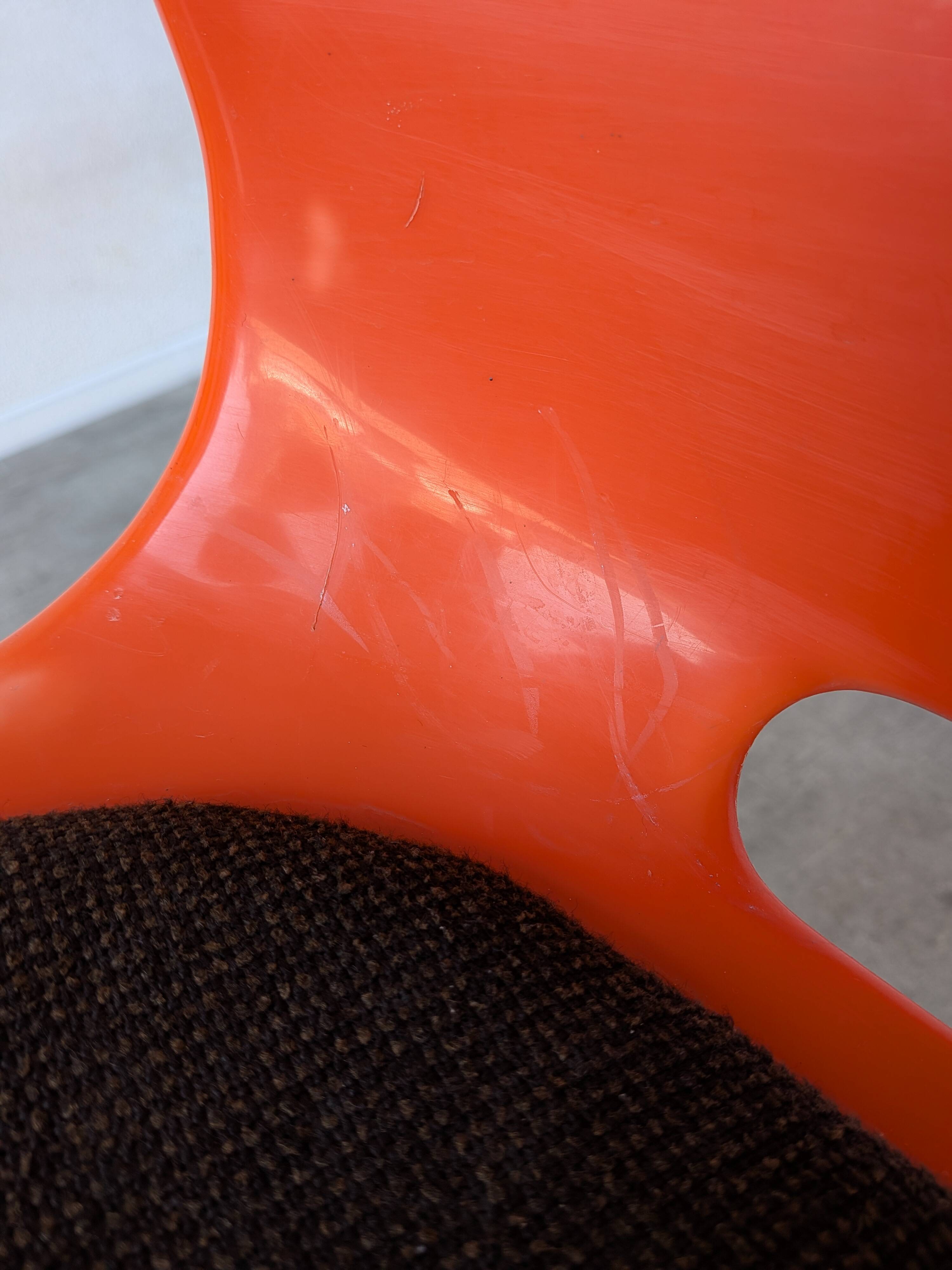 Vintage Overman Meblo Chairs: Orange & Brown Fabric, Stackable - Set of 2