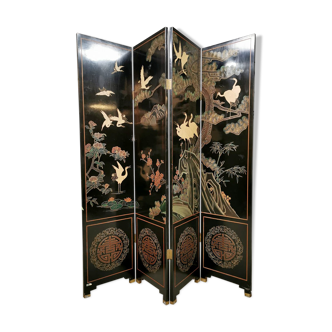 Asian lacquered wood vintage screen
