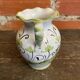 Vintage White Ceramic Vase with Green Landscape Decor from the 1970s