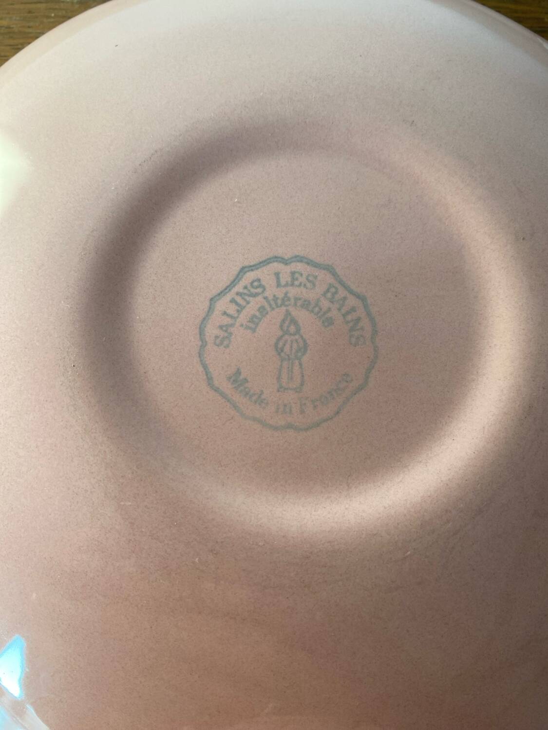 Antique salins les bains cup + saucer pink ceramic france vintage