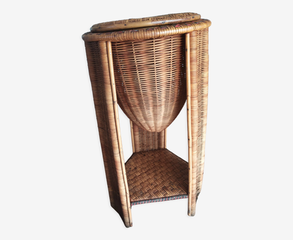Travailleuse tripode en rotin vintage
