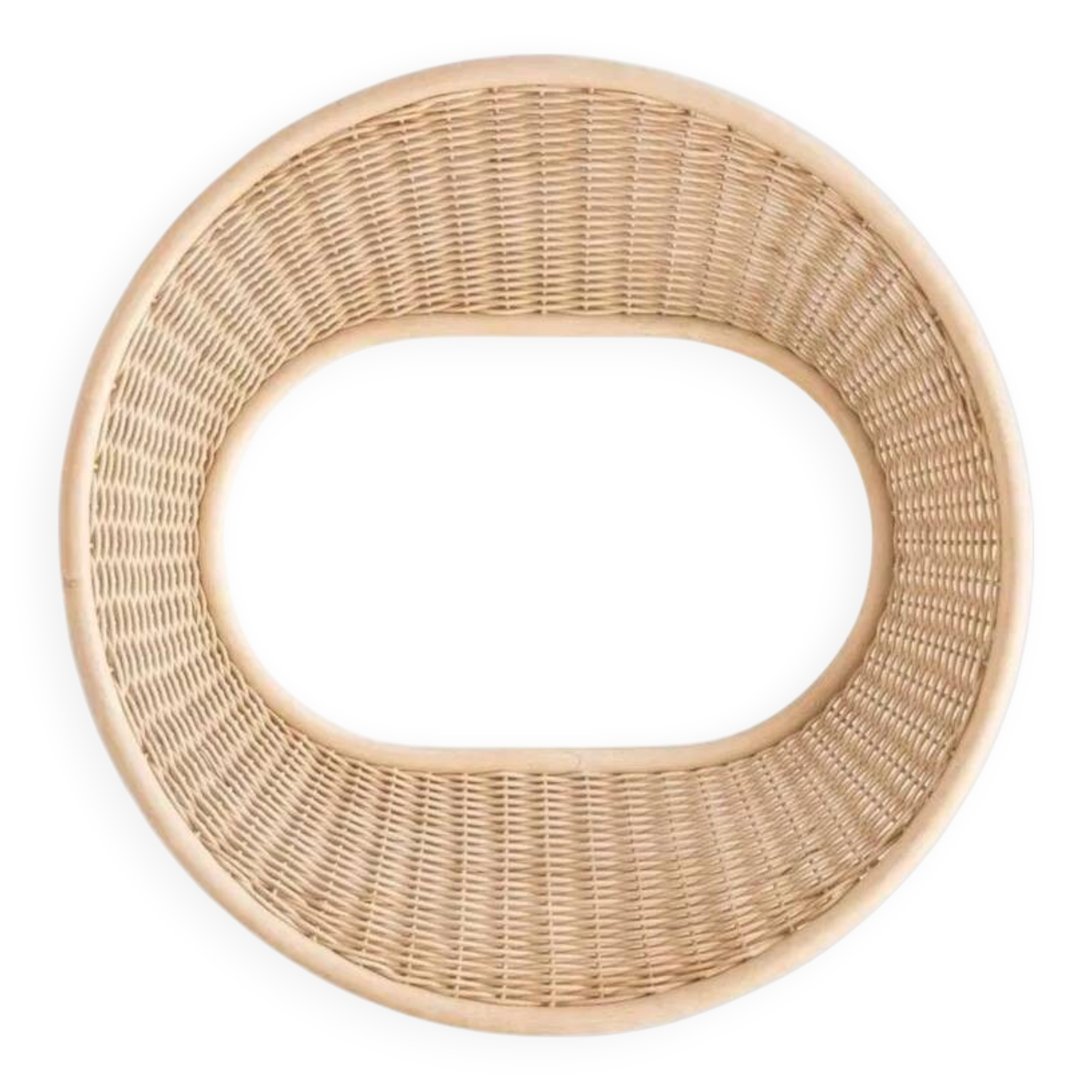 Large concave mirror in woven rattan