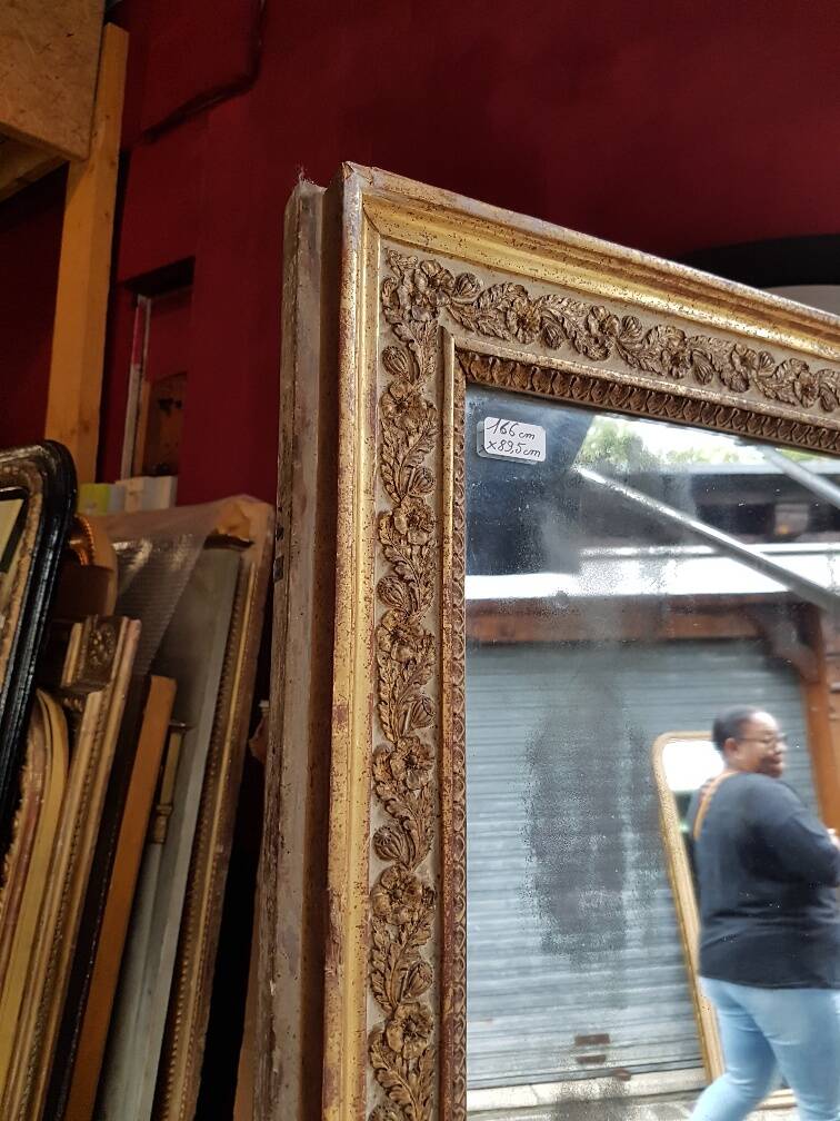 Miroir dore et rechampi en gris d'epoque louis xvi