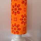 Lampe à poser Crush orange - opaline blanche et tissu vintage année 70