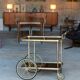 Serving trolley, vintage mini-bar in metal and smoked glass